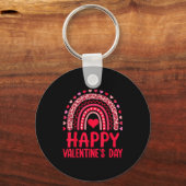Happy Valentines Day Red Hearts Rainbow Leopard Wo Sleutelhanger (Voorkant)