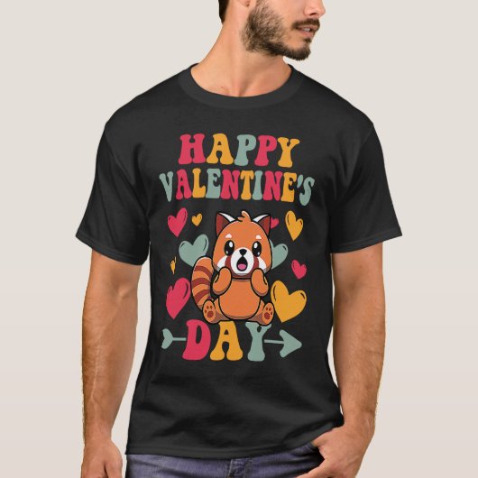 Happy Valentines Day Red Panda Heart Love Groovy T-shirt (Voorkant)