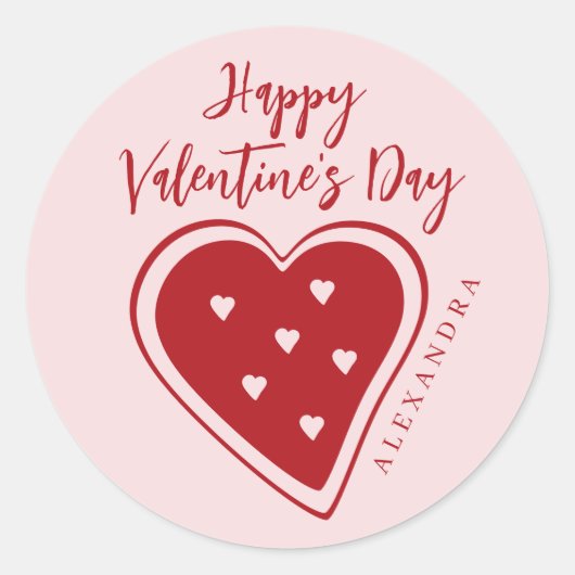 Happy Valentines Day red pink heart modern script Ronde Sticker (Voorkant)