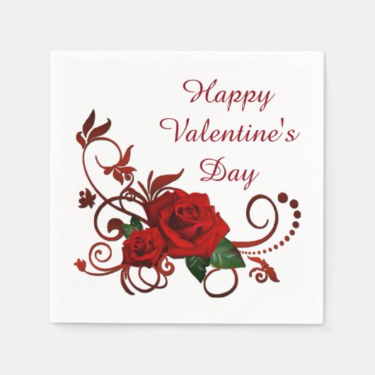 Happy Valentine's Day Red Roses Napkins Servet (Voorkant)