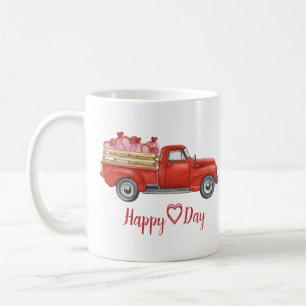 Happy Valentines Day Red Truck Hearts Koffiemok