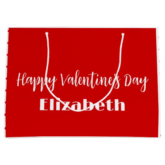 Happy Valentine's Day Red White Name Text Sjabloon Groot Cadeauzakje (Voorkant)