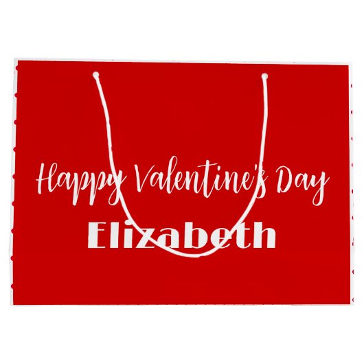 Happy Valentine's Day Red White Name Text Sjabloon Groot Cadeauzakje (Achterkant)