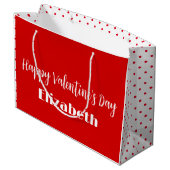 Happy Valentine's Day Red White Name Text Sjabloon Groot Cadeauzakje (Achterkant Gekanteld)