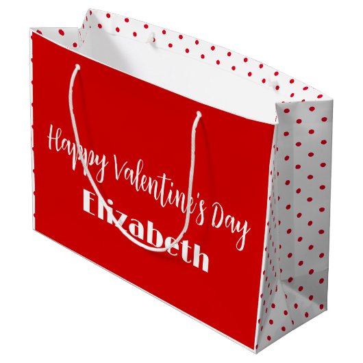 Happy Valentine's Day Red White Name Text Sjabloon Groot Cadeauzakje (Achterkant Gekanteld)