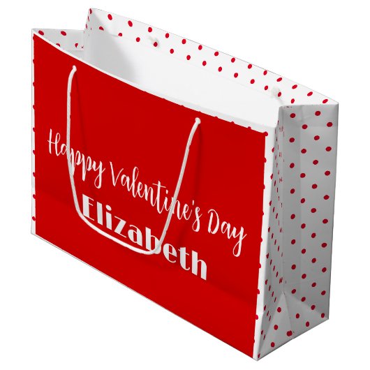 Happy Valentine's Day Red White Name Text Sjabloon Groot Cadeauzakje (Voorkant Gekanteld)