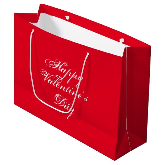 Happy Valentine's Day Red White script elegant Groot Cadeauzakje (Voorkant Gekanteld)
