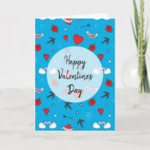 Happy Valentines Day Retro Patterned Blue Feestdagen Kaart (Voorkant)