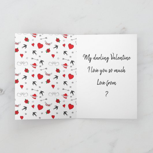 Happy Valentines Day Retro Patterned Blue Feestdagen Kaart (Binnen)