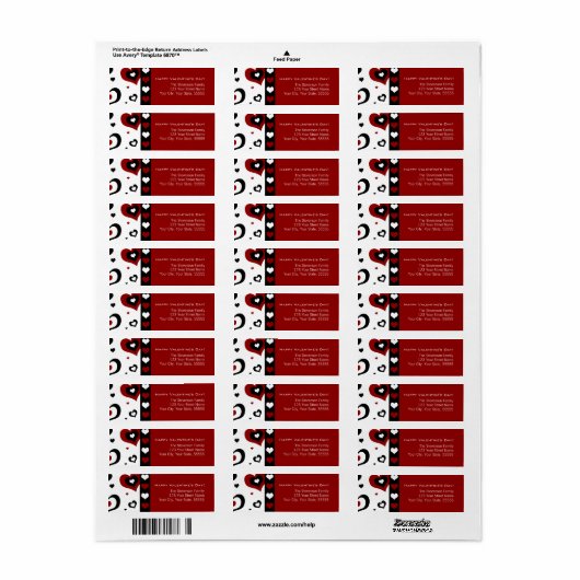 Happy Valentine's Day Return Address Labels Red (Full Sheet)