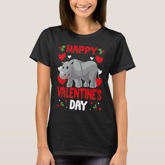 Happy Valentines Day Rhinocero Heart Love Animal T-shirt (Voorkant)