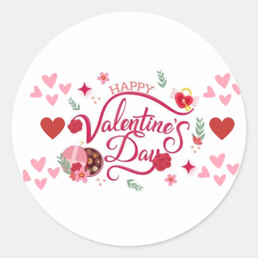 Happy Valentine's Day Ronde Sticker (Voorkant)