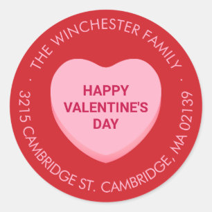 Happy Valentine's Day rood roze snoep hartadres Ronde Sticker