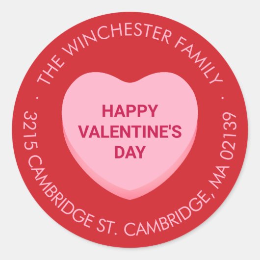 Happy Valentine's Day rood roze snoep hartadres Ronde Sticker (Voorkant)