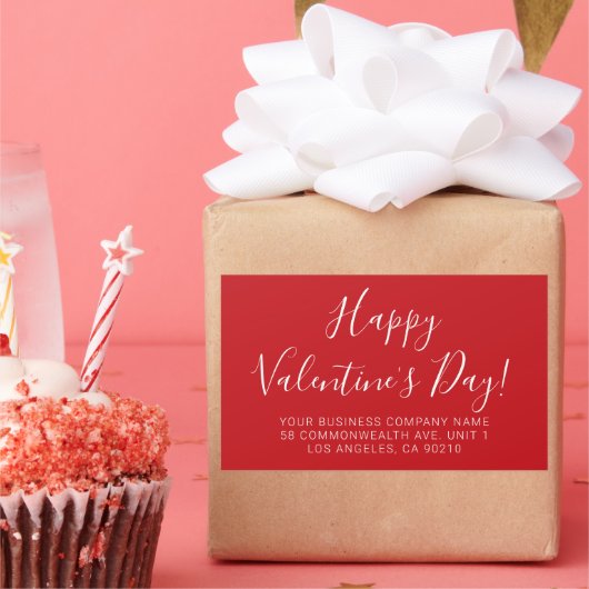 Happy Valentine's Day rood wit script adres Rechthoekige Sticker (Feest)