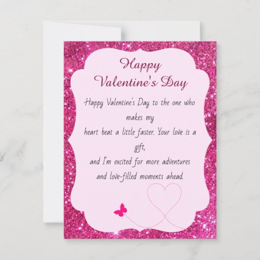 Happy Valentine's Day Roos Roze Blush Glitter Notitiekaartje (Voorkant)