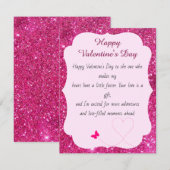 Happy Valentine's Day Roos Roze Blush Glitter Notitiekaartje (Voorkant / Achterkant)