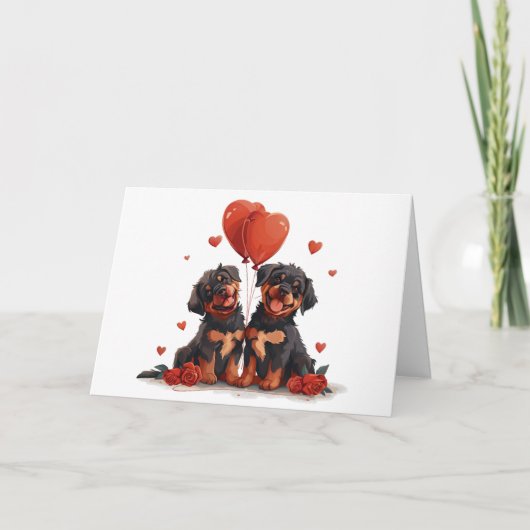 Happy Valentines Day Rottweiler Dogs Feestdagen Kaart (Voorkant)
