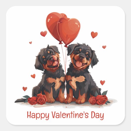 Happy Valentines Day Rottweiler Dogs Vierkante Sticker (Voorkant)
