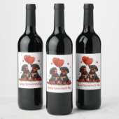 Happy Valentines Day Rottweiler Dogs Wijn Etiket (Flessen)