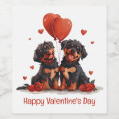 Happy Valentines Day Rottweiler Dogs Wijn Etiket (Enkel label)