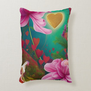 Happy Valentines Day - Roze bloemen en harten Accent Kussen