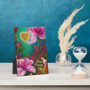 Happy Valentines Day - Roze bloemen en harten Fotoplaat