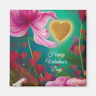 Happy Valentines Day - Roze bloemen en harten Magneet