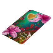 Happy Valentines Day - Roze bloemen en harten Magneet (Linkerzijde)
