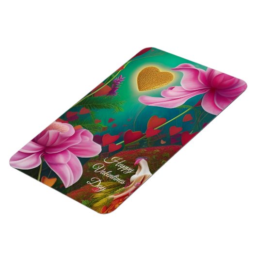 Happy Valentines Day - Roze bloemen en harten Magneet (Linkerzijde)