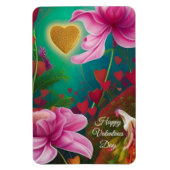 Happy Valentines Day - Roze bloemen en harten Magneet (Verticaal)