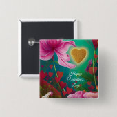 Happy Valentines Day - Roze bloemen en harten Vierkante Button 5,1 Cm (Voorkant /achterkant)