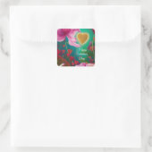Happy Valentines Day - Roze bloemen en harten Vierkante Sticker (Tas)