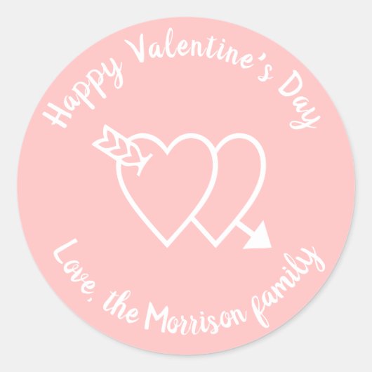 Happy Valentine's Day roze hartsaangepaste script Ronde Sticker (Voorkant)