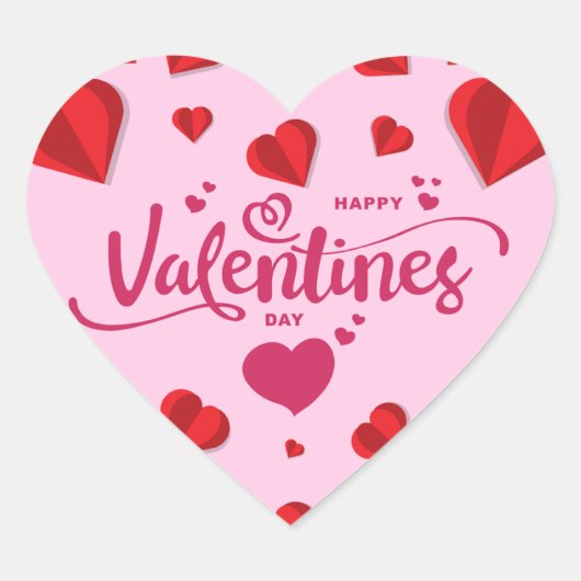 Happy Valentines Day Roze Heart Sticker (Voorkant)