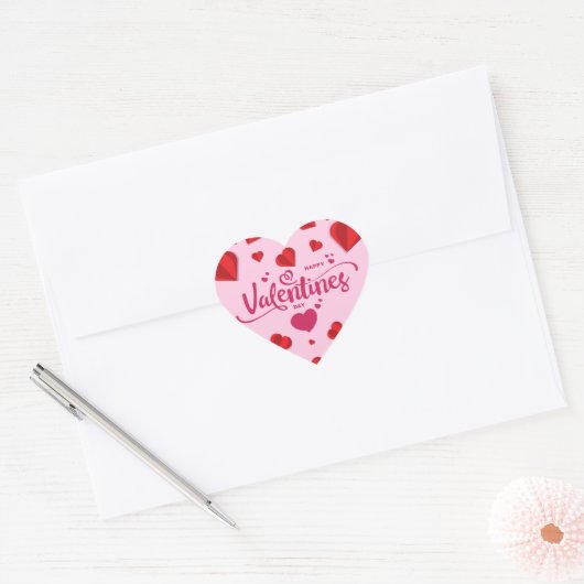 Happy Valentines Day Roze Heart Sticker (Envelop)