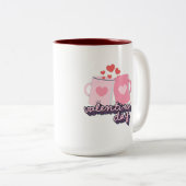 Happy Valentine's Day Roze Tweekleurige Koffiemok (Voorkant rechts)