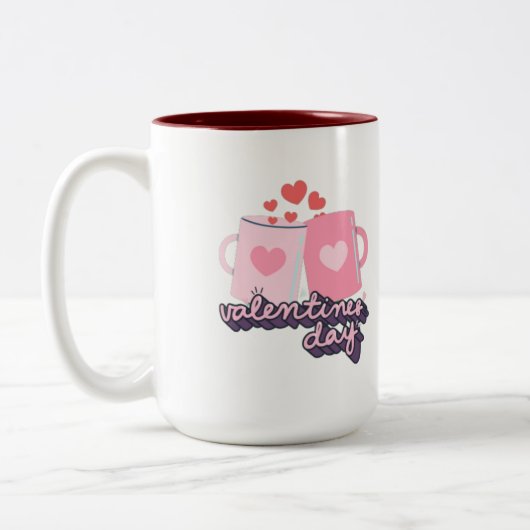 Happy Valentine's Day Roze Tweekleurige Koffiemok (Links)