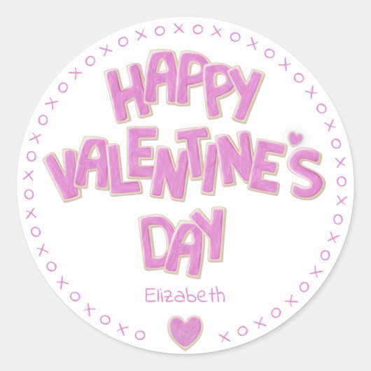 Happy Valentines Day roze uitsnijkoekjes Ronde Sticker (Voorkant)