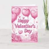 Happy Valentines Day Rozen en Harten roze Kaart (Voorkant)