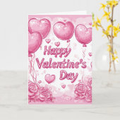 Happy Valentines Day Rozen en Harten roze Kaart (Gele Bloem)