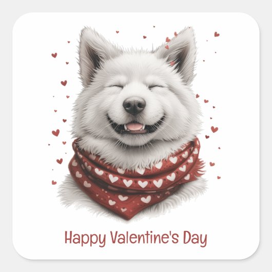 Happy Valentines Day Samoyed Dog Vierkante Sticker (Voorkant)