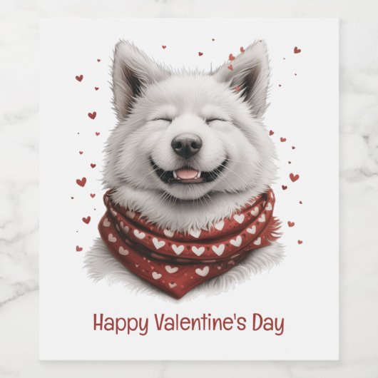 Happy Valentines Day Samoyed Dog Wijn Etiket (Enkel label)