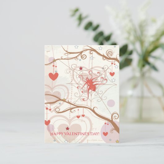 Happy Valentine's Day Schattige Spider Web Hearts Feestdagenkaart (Staand voorkant)