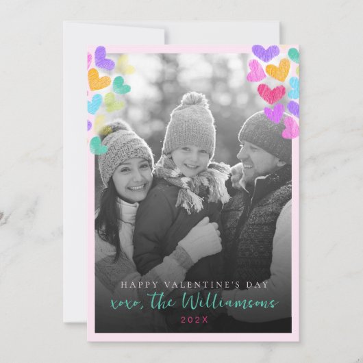 Happy Valentines Day Schattigee Pastel Hearts Foto Feestdagenkaart (Voorkant)