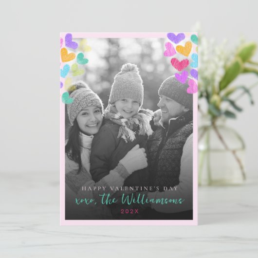 Happy Valentines Day Schattigee Pastel Hearts Foto Feestdagenkaart (Staand voorkant)