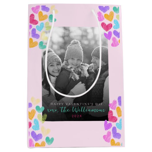 Happy Valentines Day Schattigee Pastel Hearts Foto Medium Cadeauzakje (Voorkant)