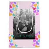 Happy Valentines Day Schattigee Pastel Hearts Foto Medium Cadeauzakje (Achterkant)