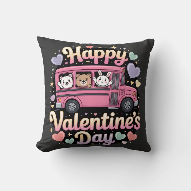 Happy Valentine's Day School Bus Kussen (Voorkant)