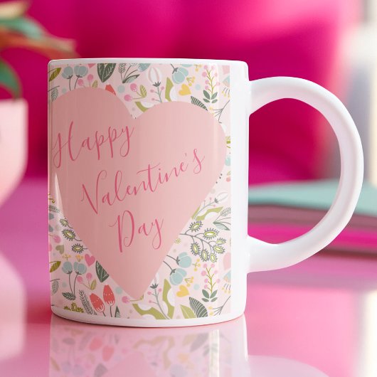 Happy Valentines Day script cute pink heart Koffiemok